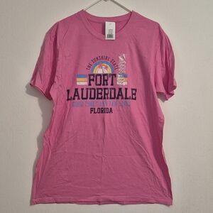 Fort Lauderdale Beach T Shirt Summer Vacation Florida Sunset  Pink Size Large